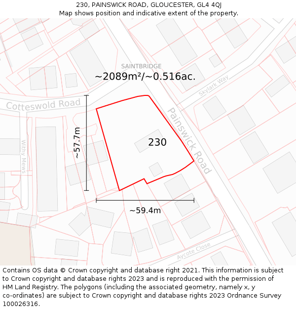 230, PAINSWICK ROAD, GLOUCESTER, GL4 4QJ: Plot and title map