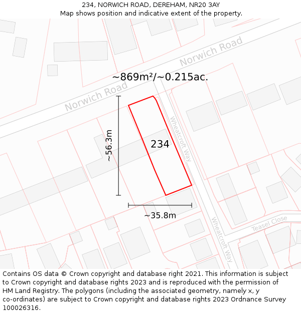 234, NORWICH ROAD, DEREHAM, NR20 3AY: Plot and title map