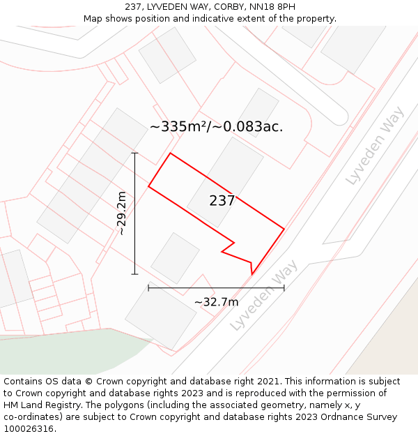 237, LYVEDEN WAY, CORBY, NN18 8PH: Plot and title map