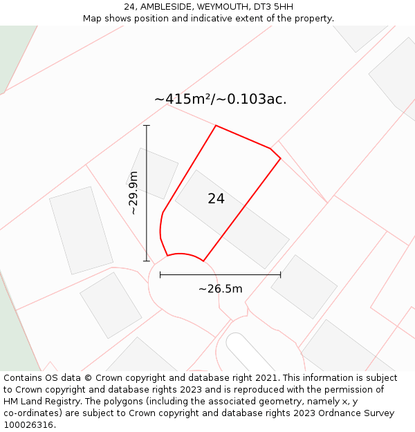 24, AMBLESIDE, WEYMOUTH, DT3 5HH: Plot and title map