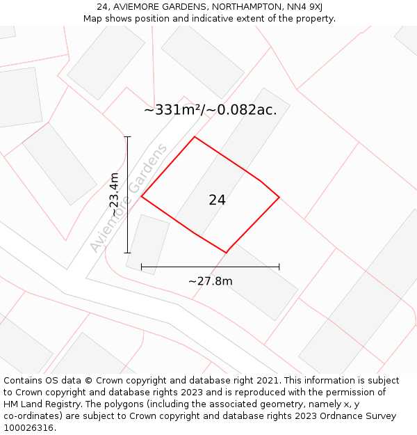 24, AVIEMORE GARDENS, NORTHAMPTON, NN4 9XJ: Plot and title map