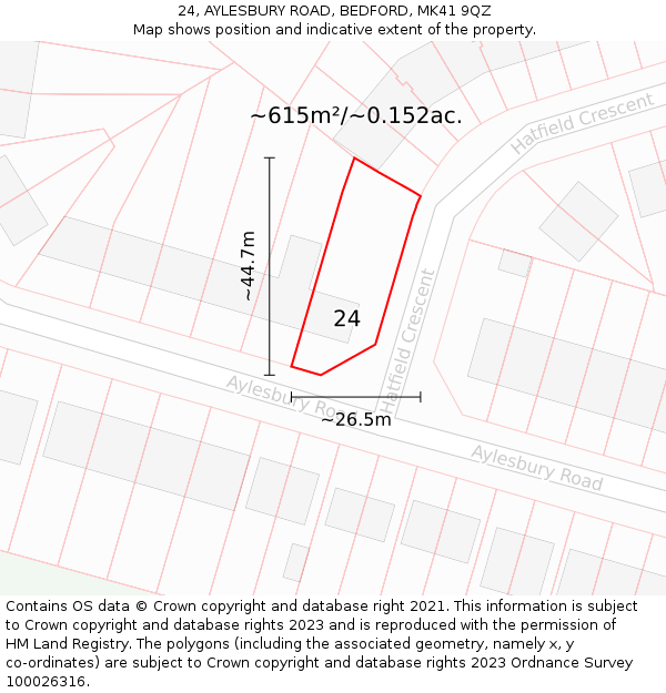 24, AYLESBURY ROAD, BEDFORD, MK41 9QZ: Plot and title map