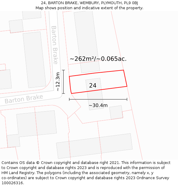 24, BARTON BRAKE, WEMBURY, PLYMOUTH, PL9 0BJ: Plot and title map