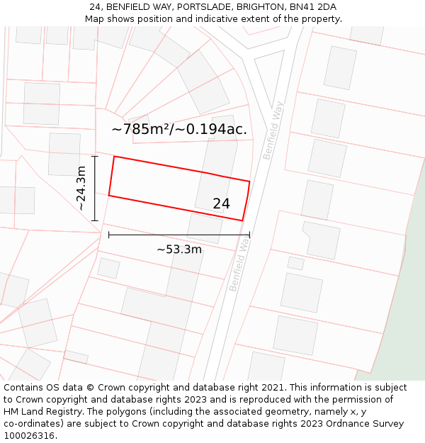 24, BENFIELD WAY, PORTSLADE, BRIGHTON, BN41 2DA: Plot and title map