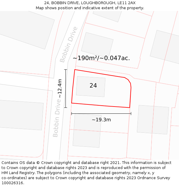 24, BOBBIN DRIVE, LOUGHBOROUGH, LE11 2AX: Plot and title map