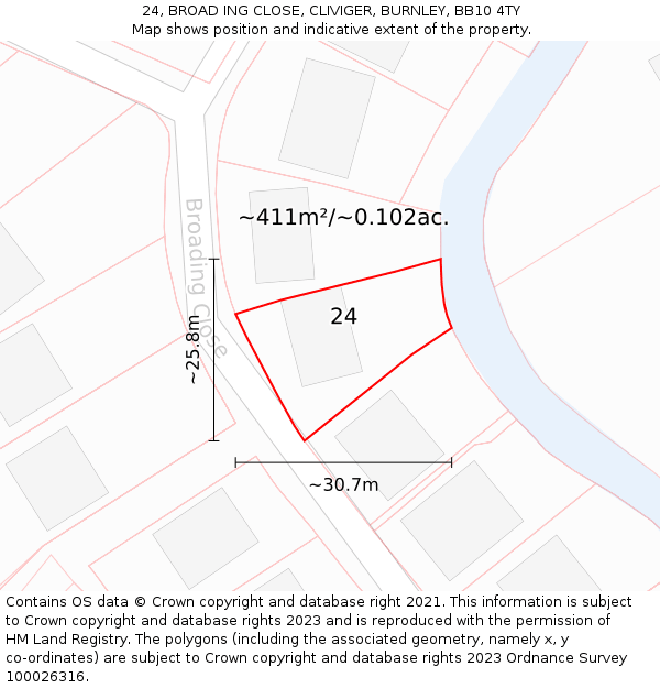 24, BROAD ING CLOSE, CLIVIGER, BURNLEY, BB10 4TY: Plot and title map