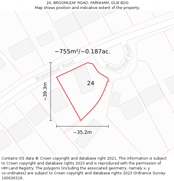 24, BROOMLEAF ROAD, FARNHAM, GU9 8DG: Plot and title map