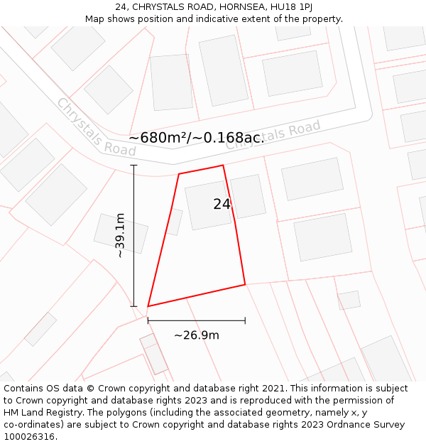 24, CHRYSTALS ROAD, HORNSEA, HU18 1PJ: Plot and title map