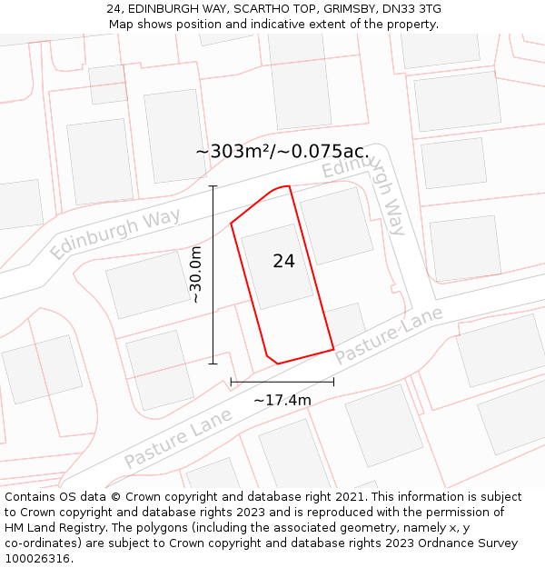 24, EDINBURGH WAY, SCARTHO TOP, GRIMSBY, DN33 3TG: Plot and title map