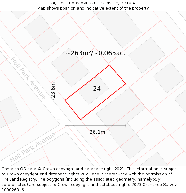 24, HALL PARK AVENUE, BURNLEY, BB10 4JJ: Plot and title map