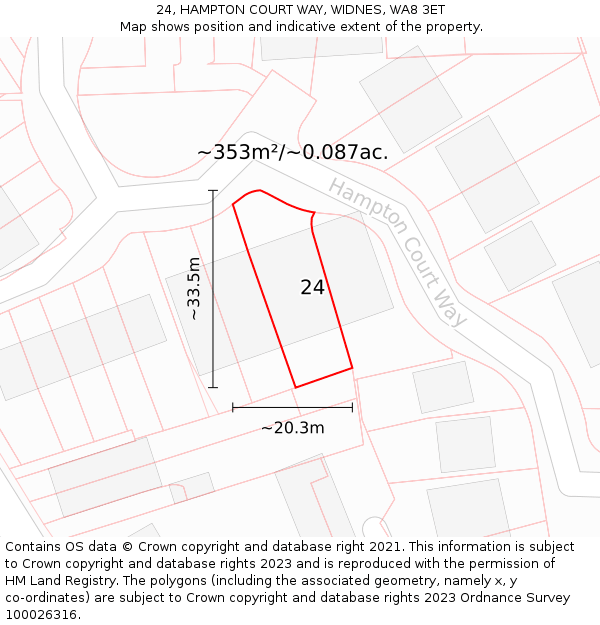 24, HAMPTON COURT WAY, WIDNES, WA8 3ET: Plot and title map