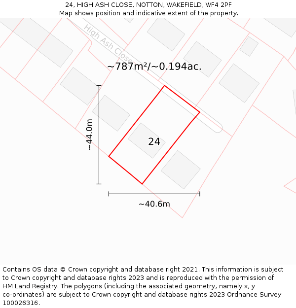 24, HIGH ASH CLOSE, NOTTON, WAKEFIELD, WF4 2PF: Plot and title map