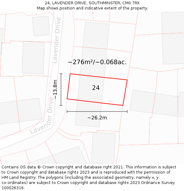 24, LAVENDER DRIVE, SOUTHMINSTER, CM0 7RX: Plot and title map