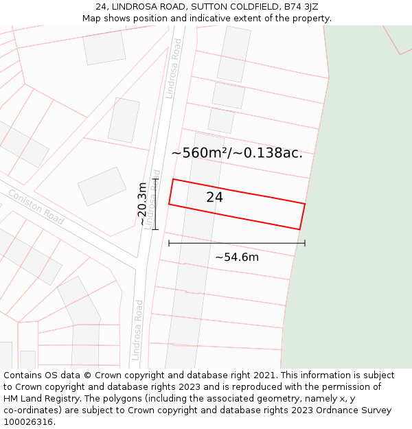 24, LINDROSA ROAD, SUTTON COLDFIELD, B74 3JZ: Plot and title map