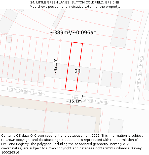 24, LITTLE GREEN LANES, SUTTON COLDFIELD, B73 5NB: Plot and title map