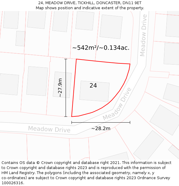 24, MEADOW DRIVE, TICKHILL, DONCASTER, DN11 9ET: Plot and title map