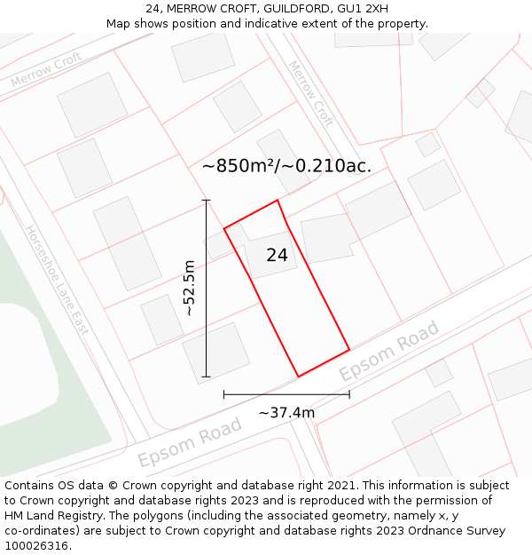 24, MERROW CROFT, GUILDFORD, GU1 2XH: Plot and title map