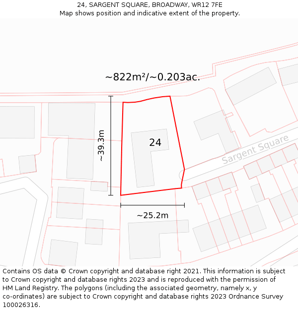 24, SARGENT SQUARE, BROADWAY, WR12 7FE: Plot and title map