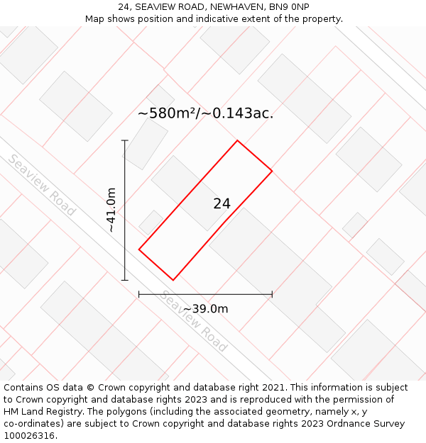 24, SEAVIEW ROAD, NEWHAVEN, BN9 0NP: Plot and title map