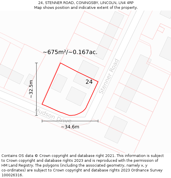 24, STENNER ROAD, CONINGSBY, LINCOLN, LN4 4RP: Plot and title map