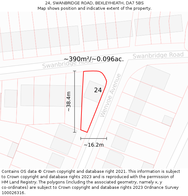 24, SWANBRIDGE ROAD, BEXLEYHEATH, DA7 5BS: Plot and title map