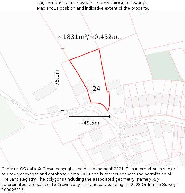 24, TAYLORS LANE, SWAVESEY, CAMBRIDGE, CB24 4QN: Plot and title map