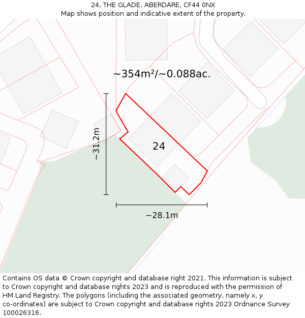 24, THE GLADE, ABERDARE, CF44 0NX: Plot and title map