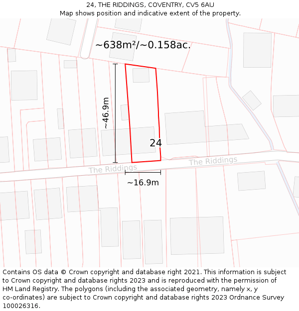 24, THE RIDDINGS, COVENTRY, CV5 6AU: Plot and title map