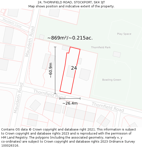 24, THORNFIELD ROAD, STOCKPORT, SK4 3JT: Plot and title map