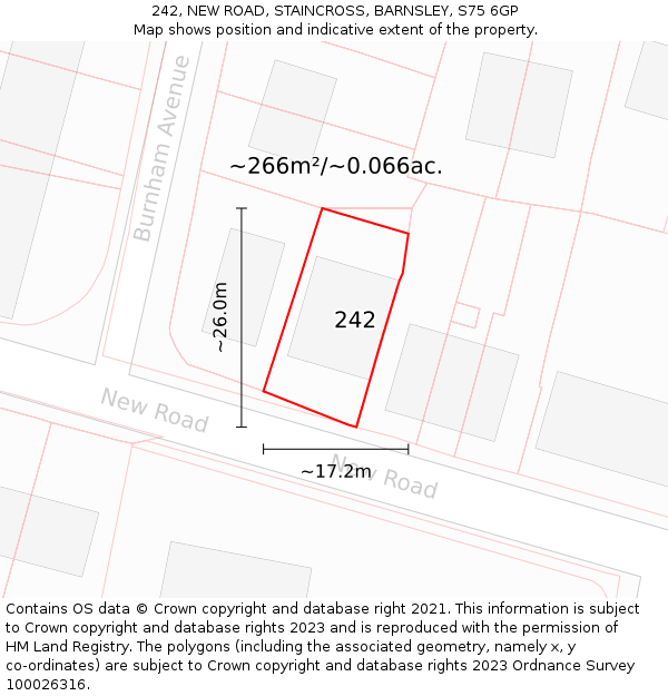 242, NEW ROAD, STAINCROSS, BARNSLEY, S75 6GP: Plot and title map