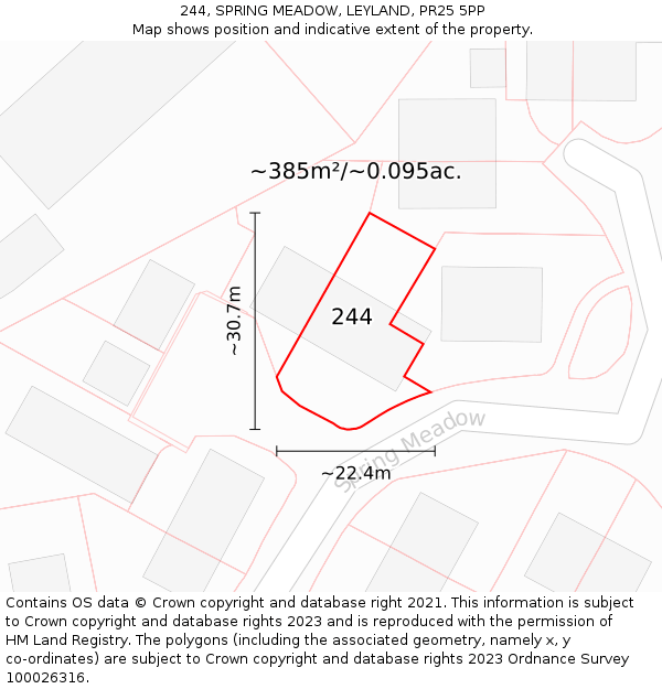 244, SPRING MEADOW, LEYLAND, PR25 5PP: Plot and title map