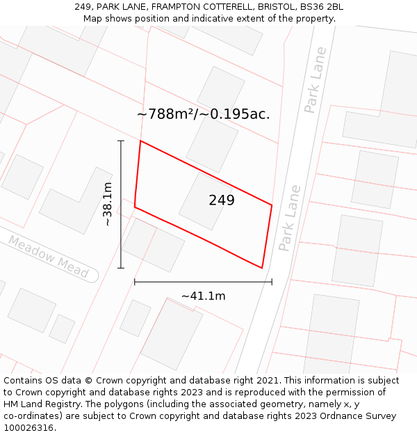 249, PARK LANE, FRAMPTON COTTERELL, BRISTOL, BS36 2BL: Plot and title map