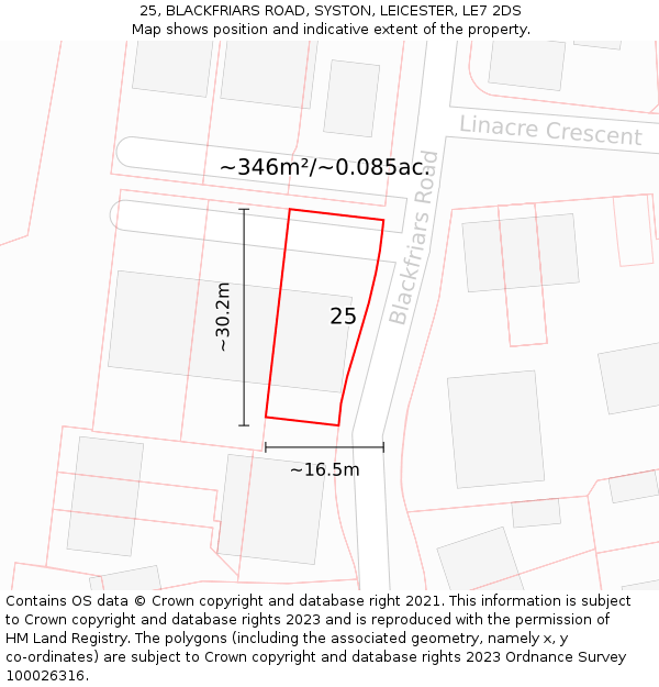 25, BLACKFRIARS ROAD, SYSTON, LEICESTER, LE7 2DS: Plot and title map