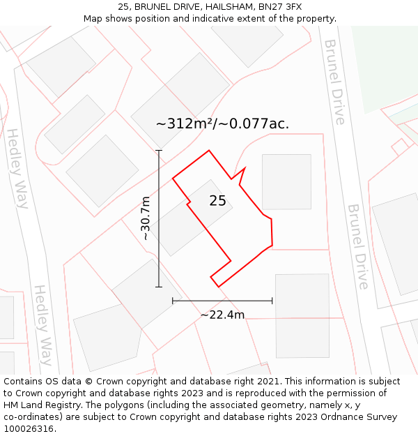 25, BRUNEL DRIVE, HAILSHAM, BN27 3FX: Plot and title map