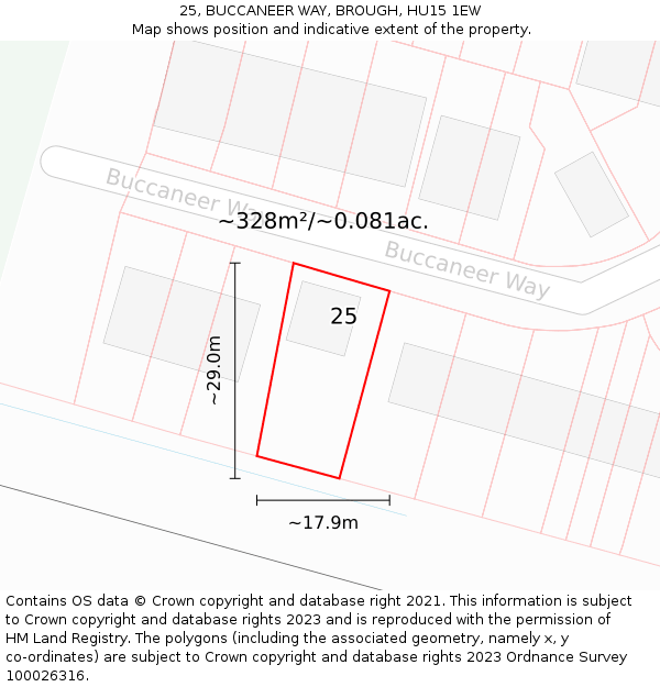 25, BUCCANEER WAY, BROUGH, HU15 1EW: Plot and title map