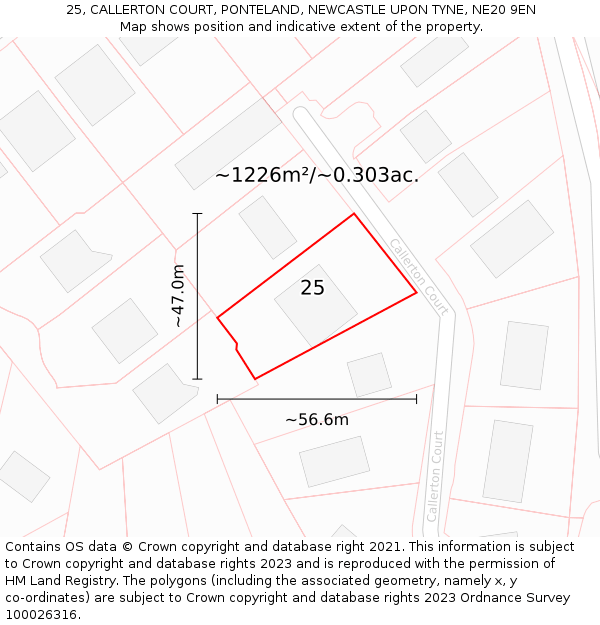 25, CALLERTON COURT, PONTELAND, NEWCASTLE UPON TYNE, NE20 9EN: Plot and title map