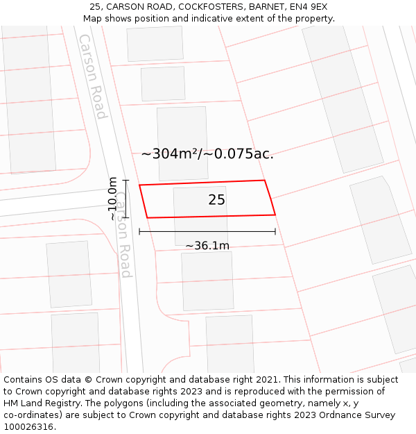 25, CARSON ROAD, COCKFOSTERS, BARNET, EN4 9EX: Plot and title map