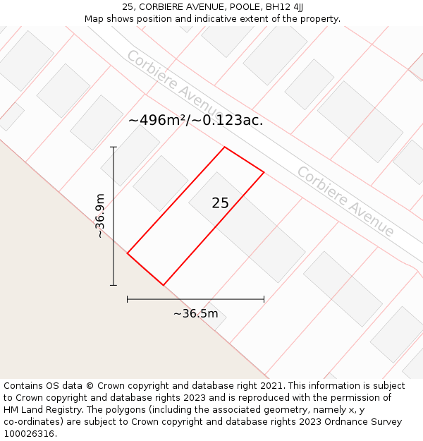 25, CORBIERE AVENUE, POOLE, BH12 4JJ: Plot and title map