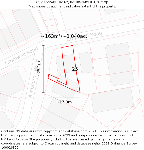 25, CROMWELL ROAD, BOURNEMOUTH, BH5 2JN: Plot and title map