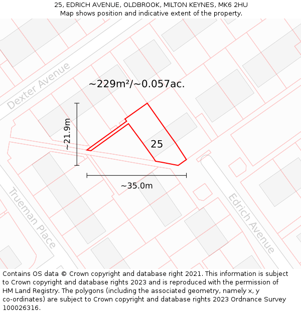 25, EDRICH AVENUE, OLDBROOK, MILTON KEYNES, MK6 2HU: Plot and title map