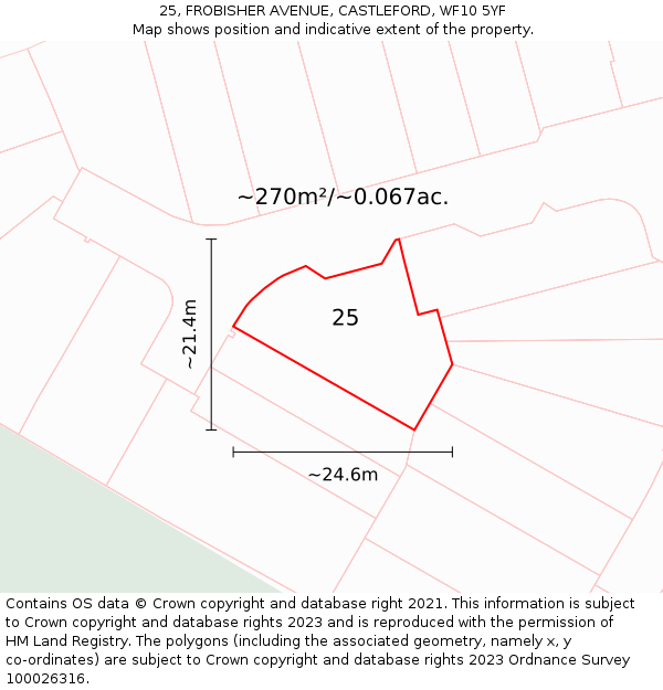 25, FROBISHER AVENUE, CASTLEFORD, WF10 5YF: Plot and title map