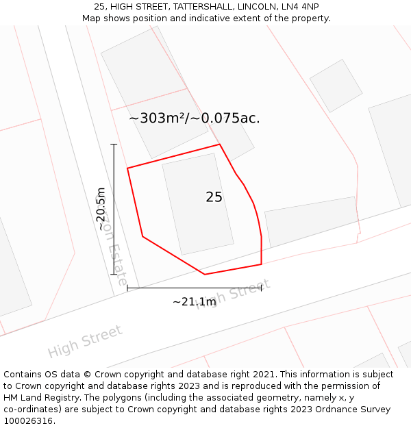 25, HIGH STREET, TATTERSHALL, LINCOLN, LN4 4NP: Plot and title map