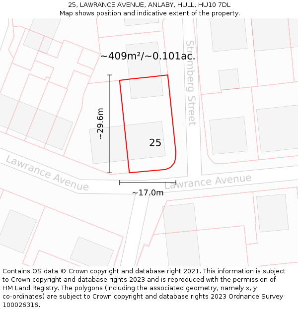 25, LAWRANCE AVENUE, ANLABY, HULL, HU10 7DL: Plot and title map