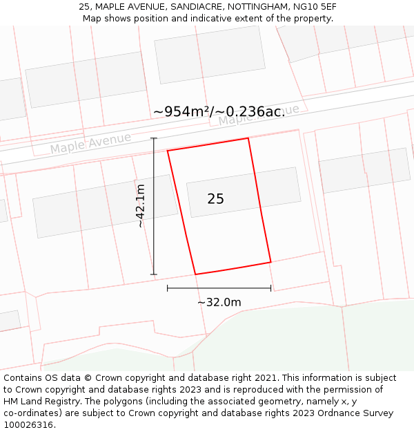 25, MAPLE AVENUE, SANDIACRE, NOTTINGHAM, NG10 5EF: Plot and title map