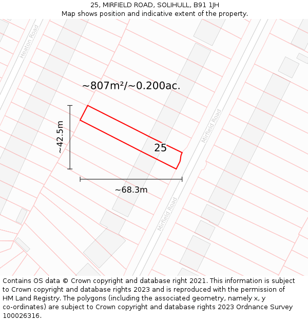 25, MIRFIELD ROAD, SOLIHULL, B91 1JH: Plot and title map