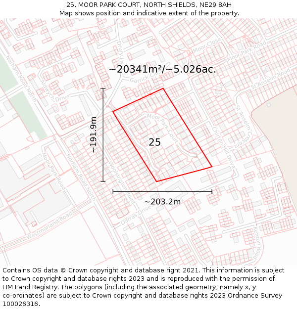 25, MOOR PARK COURT, NORTH SHIELDS, NE29 8AH: Plot and title map