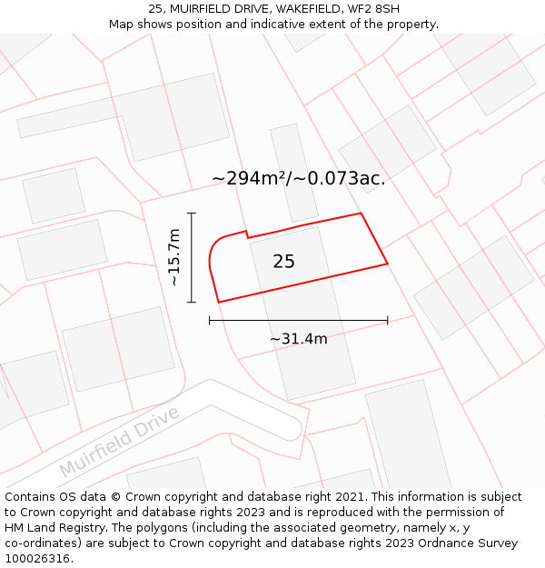 25, MUIRFIELD DRIVE, WAKEFIELD, WF2 8SH: Plot and title map