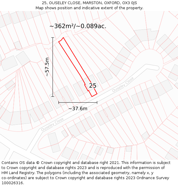 25, OUSELEY CLOSE, MARSTON, OXFORD, OX3 0JS: Plot and title map