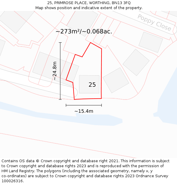 25, PRIMROSE PLACE, WORTHING, BN13 3FQ: Plot and title map