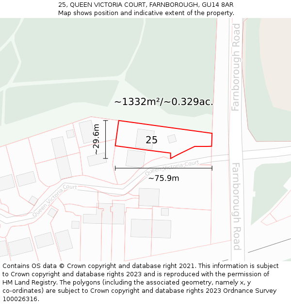 25, QUEEN VICTORIA COURT, FARNBOROUGH, GU14 8AR: Plot and title map